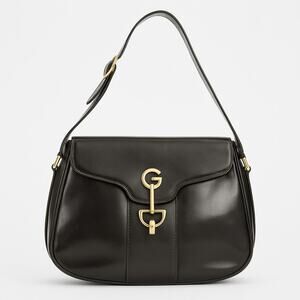 Gucci Vintage GG Horsebit Y2K Shoulder Bag Black Leather Front Flap Logo Purse